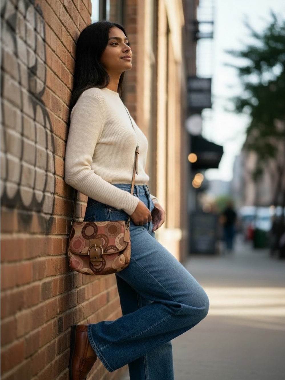 Women's Crossbody Bag in Pink and Brown - Designer Style